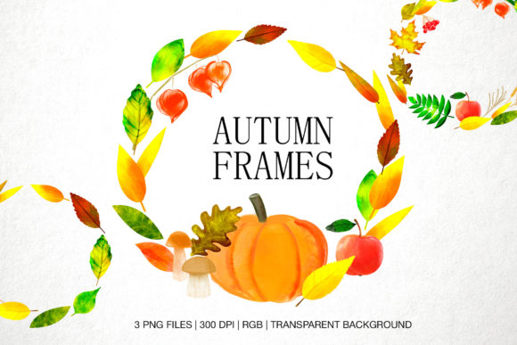 Autumn Frames Digital Watercolor Illustrations