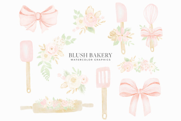 Blush Bakery Watercolor Bakery Clipart and Illustrations