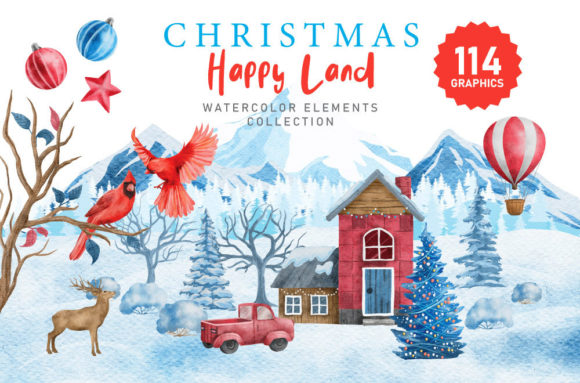 Christmas Happy Land Watercolor Elements
