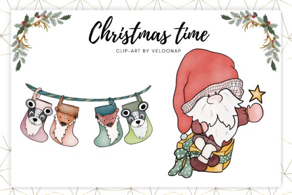 Christmas Santa Stockings Watercolor Illustrations