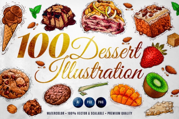Dessert Watercolour Illustration and Illustrations