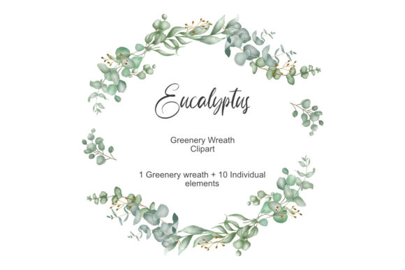 Greenery Wreath Clipart Watercolor Illustrations