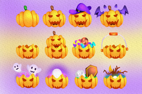 Halloween Pumpkin Watercolor Clipart and Illustrations