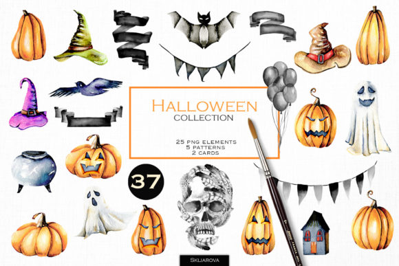Halloween Watercolor Collection and Illustrations