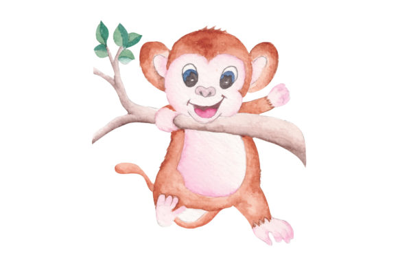 Hand-drawn Watercolor Cute Monkey Illustrations