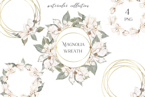 Magnolia Wreath, Watercolor White Floral