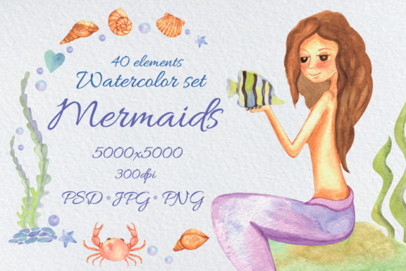 Mermaid Watercolor Set and Illustrations