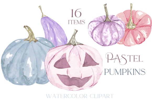 Pastel Pumpkin Clipart, Watercolor Pink Illustrations