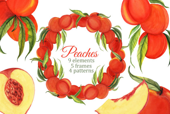 Peach Watercolor Clipart, Peaches Frames