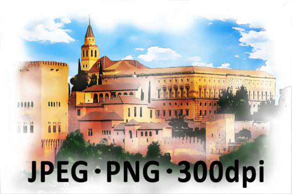 Spain Alhambra Granada Watercolor Art and Illustrations