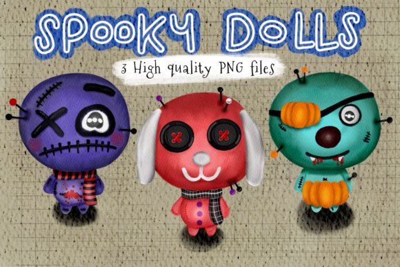 Spooky Halloween Dolls Watercolor Png Illustrations