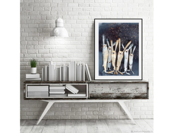 Star Hares Watercolor Painting Illustrations