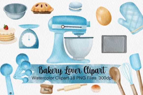 Watercolor Bakery Clipart, Sublimation Illustrations