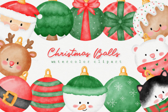 Watercolor Christmas Balls Set Illustrations
