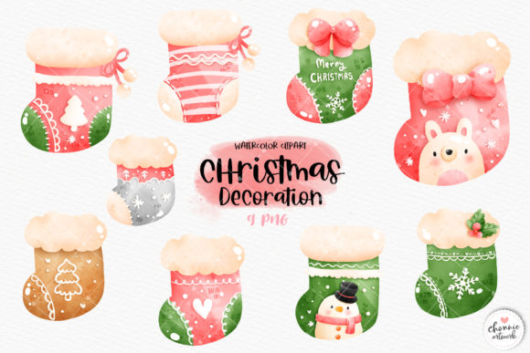 Watercolor Christmas Socks Decoration Illustrations