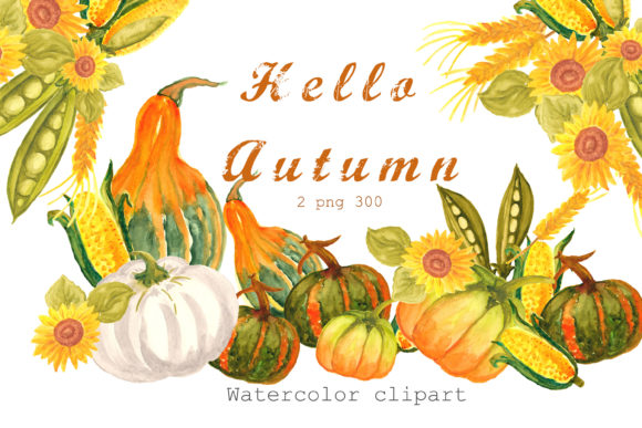 Watercolor Clipart Autumn, Pumpkins PNG