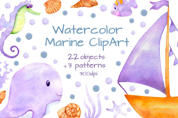 Watercolor Clipart Marine Illustrations