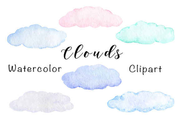 Watercolor Clouds Sky Clipart and Illustrations