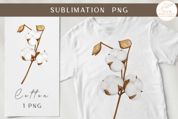 Watercolor Cotton Branch PNG Sublimation Illustrations