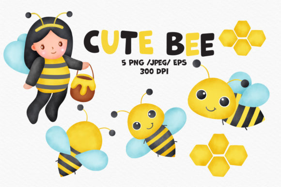 Watercolor Cute Bee Clipart