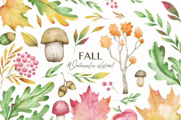 Watercolor Cute Fall Clipart and Illustrations