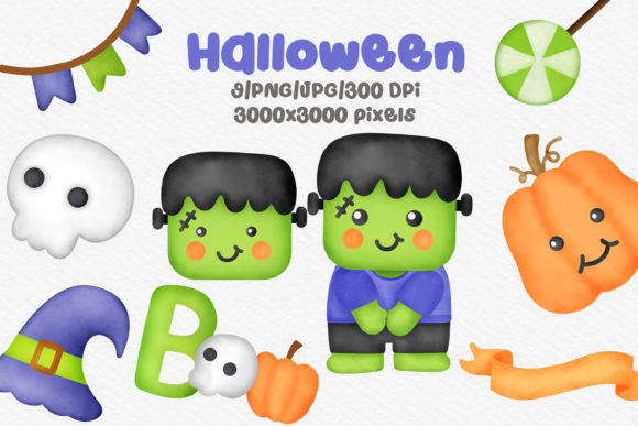 Watercolor Cute Halloween Illustrations