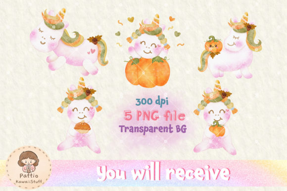 Watercolor Cute Unicorn Happy Fall