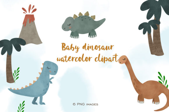 Watercolor Dinosaur Clipart PNG and Illustrations