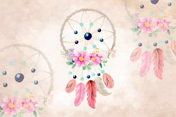 Watercolor Dream Catcher with Floral 16 Illustrations