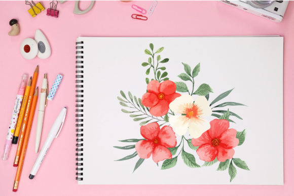 Watercolor Elegant Summer Flower Bouquet Illustrations