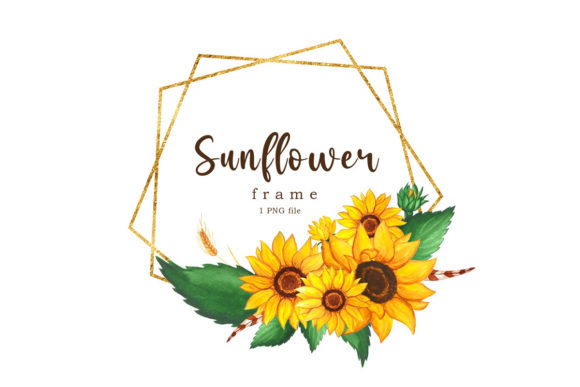 Watercolor Floral Frame Sunflower Illustrations