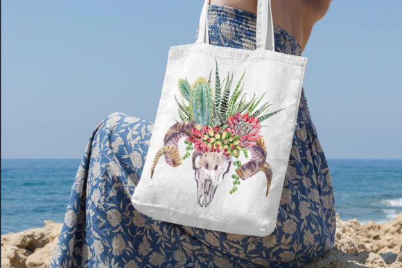 Watercolor Goat Skull with Flowers Illustrations