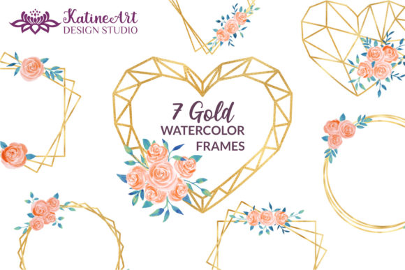 Watercolor Gold Geometric Floral Frames Illustrations