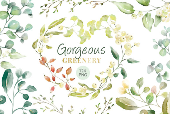 Watercolor Greenery Illustration DIY Set and Illustrations