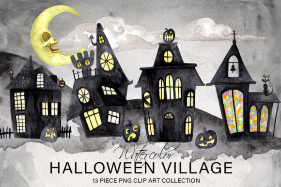 Watercolor Halloween Village Collection