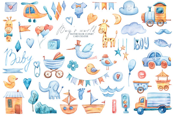 Watercolor It's a Boy Clipart Png Files and Illustrations