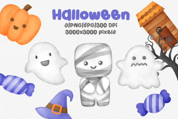 Watercolor Mummy Halloween Clipart