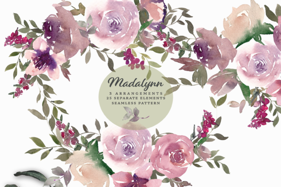 Watercolor Pattern Bouquets Elements and Illustrations