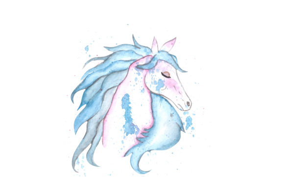 Watercolor Portrait of a Blue Unicorn