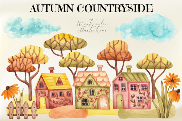 Watercolor Set “Autumn Countryside and Illustrations