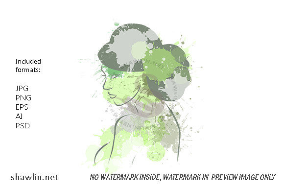 Watercolor Woman Portrait Side View Illustrations