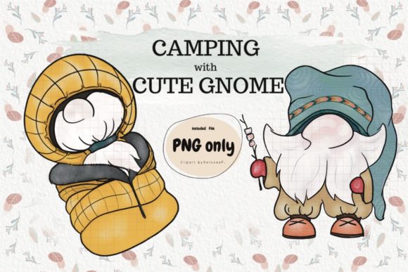 Watercolour Camping with Gnome Graphic